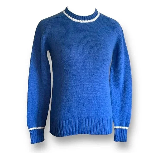 Scholastik Sportswear Womens Vintage 1970s Sweater Sz S Blue White Wool Crewneck - Picture 2 of 8
